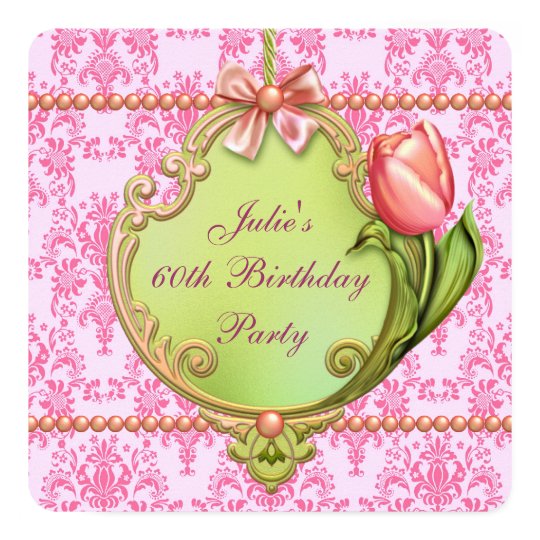 Pearls Tulips Pink Damask Womans Any Number Card