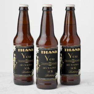 Pearls White Floral Art Deco Gatsby 20s Birthday Beer Bottle Label