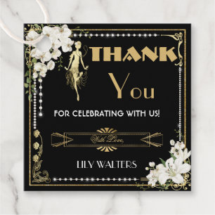 Pearls White Floral Art Deco Gatsby 20s Birthday Favour Tags