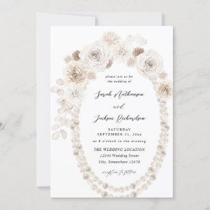 Pearls & White Floral Wedding Invitation