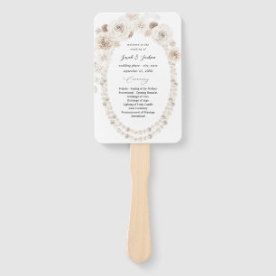 Pearls & White Floral Wedding Program Hand Fan