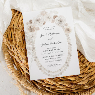 Pearls & White Floral Wedding V2 Invitation