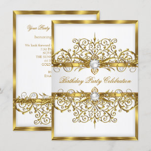 Pearls White Gold Elegant Birthday Party 2 Invitation