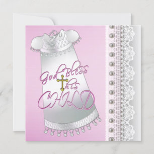 Pearls White Gown Baby Girl Christening Invitation