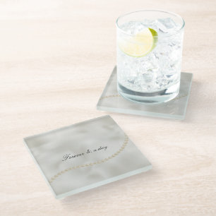Pearls White Luxe Wedding Glass Coaster