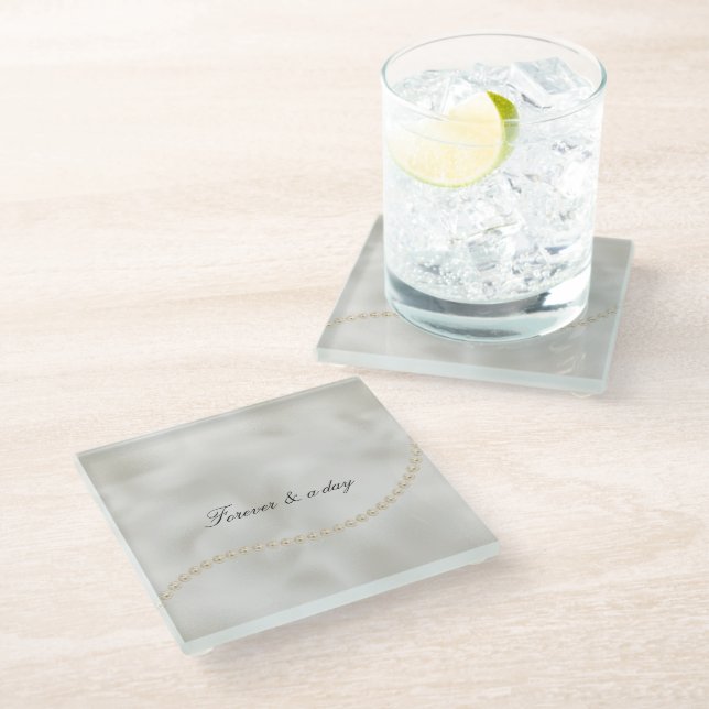 Pearls White Luxe Wedding Glass Coaster (Angled)