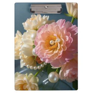 Pearls with pink flowers clipboard