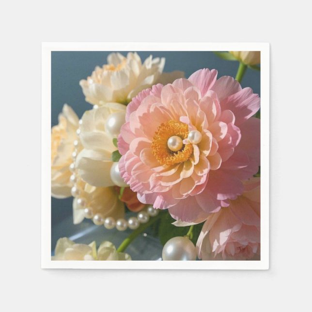 Pearls with pink flowers  napkin (Front)