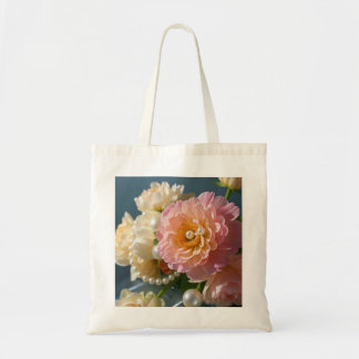 Pearls with pink flowers tote bag