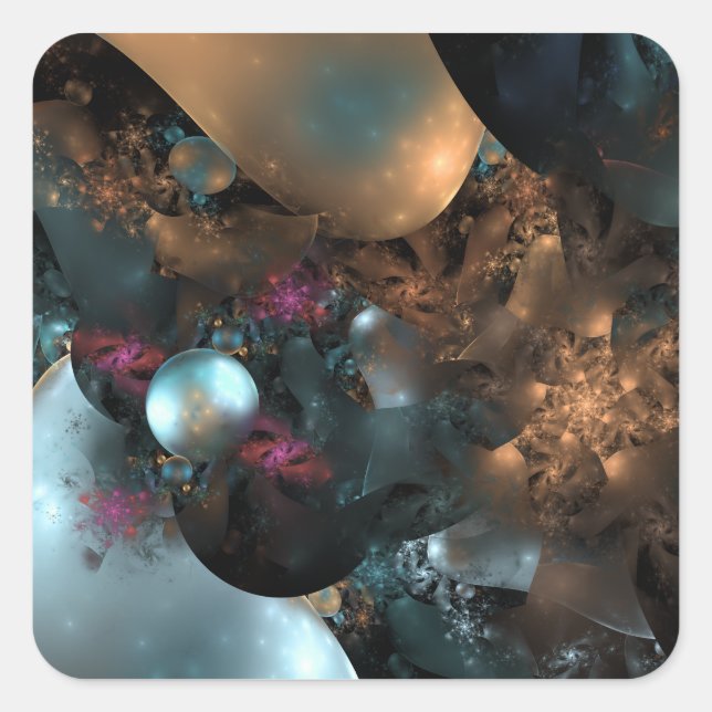 Pearly Abstract Digital Art Fractal Square Sticker (Front)