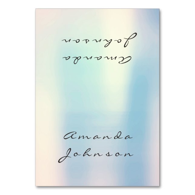 Pearly Blue Opal Peach Pink Gold Personalized Name Table Number (Front)
