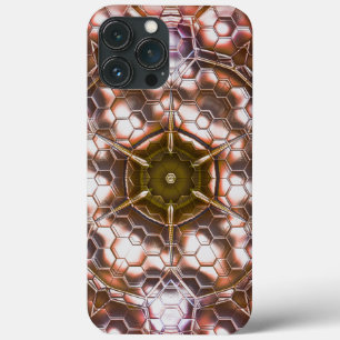 Pearly brown kaleidoscope of overlapping hexagons  iPhone 13 pro max case