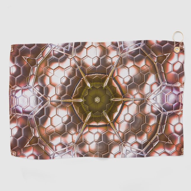 Pearly brown kaleidoscope of overlapping hexagons  golf towel (Horizontal)