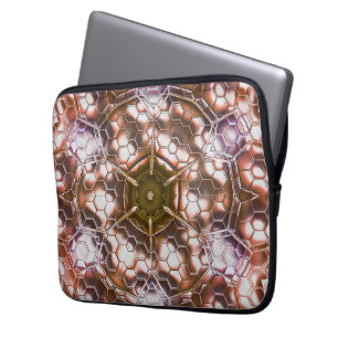 Pearly brown kaleidoscope of overlapping hexagons  laptop sleeve