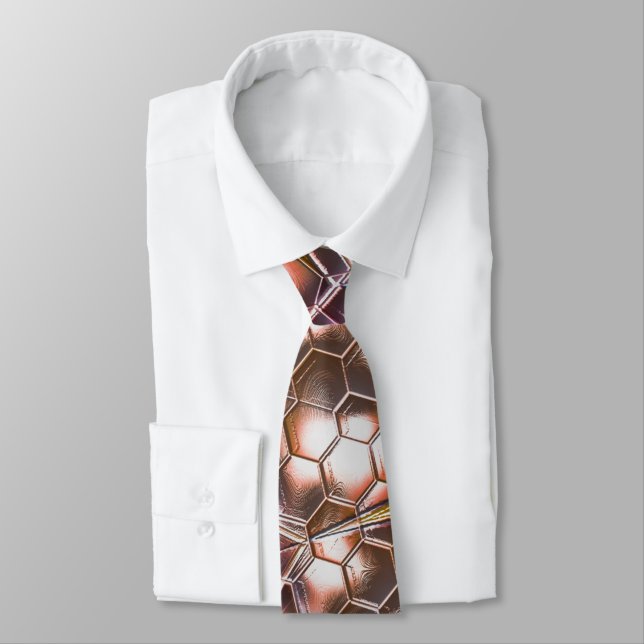Pearly brown kaleidoscope of overlapping hexagons  tie (Tied)