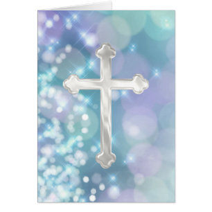 Pearly Cross with Blue Sparkle
