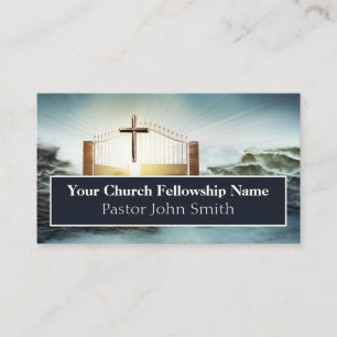 Pearly Gates Gold Cross Church Business Cards
