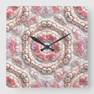 Pearly hexagon forming a soft relief cube illusion square wall clock