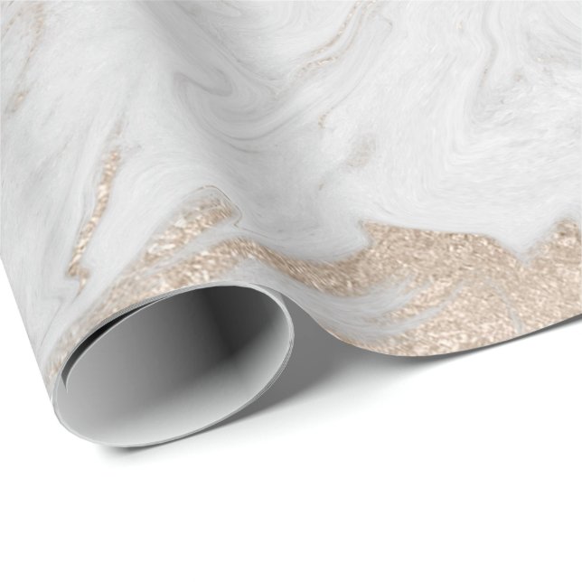 Pearly Ivory Gold Pastel White Gray Marble Glam Wrapping Paper (Roll Corner)