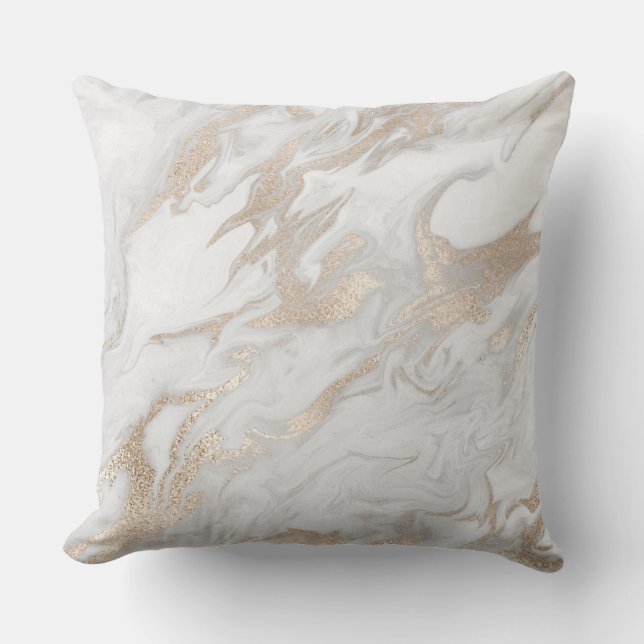 Pearly Ivory Titanium Gray White Marble Cushion (Front)