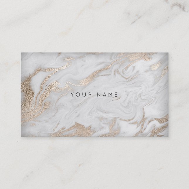 Pearly Ivory White Gold Gray Marble Glam Vip Business Card (Front)