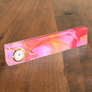 Pearly pink and orange polished rock nameplate