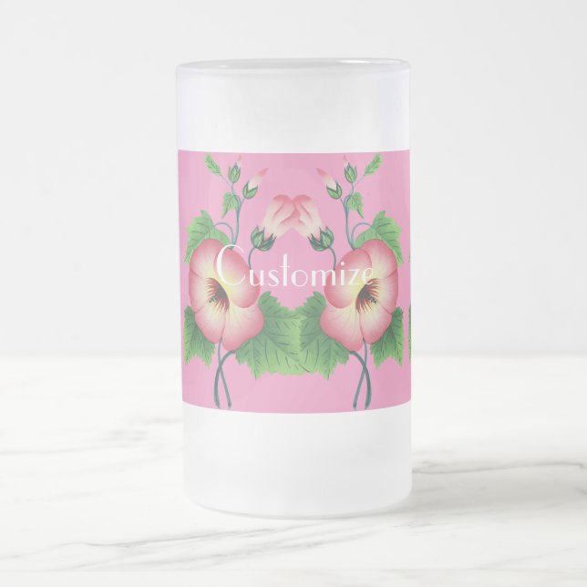 Pearly Pink Flowers Thunder_Cove Frosted Glass Beer Mug (Center)