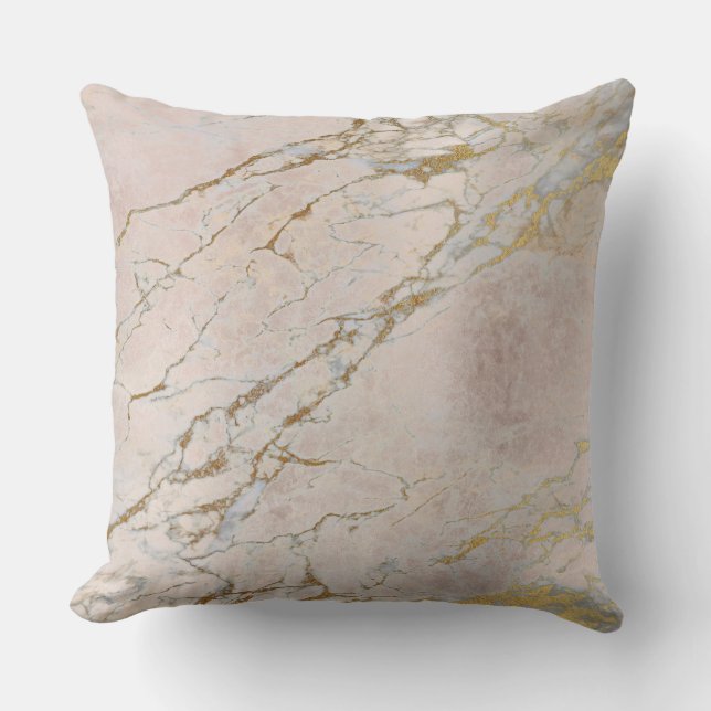 Pearly Pink Rose Gold Powder Brush Marble Cushion (Front)