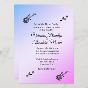 Pearly Purple Guitar Theme Wedding Invitation  