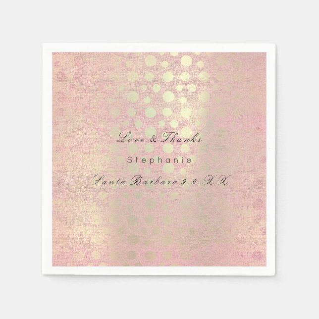 Pearly Rose Gold Blush Polka Dots Custom Name Napkin (Front)