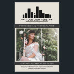 Pearly White Charcoal Photographer Logo Big Photo Flyer<br><div class="desc">Off-white marketing flyer for a professional photographer personalised with a large photo, logo, contact information on one side, and custom text, more photos, and profile photo in a charming clean charcoal black and pearly white design. Feminine and chic professional photography flyer in a clean design with a muted black accent...</div>
