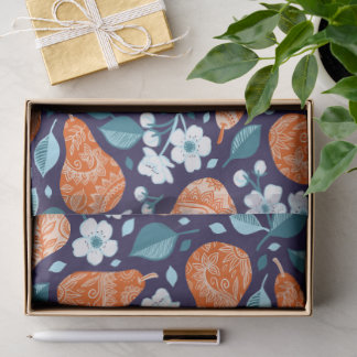 Pears and Blossoms in Orange and Blue Tissue Paper
