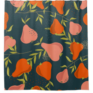Pears and leaves background. Hand drawn overlappin Shower Curtain