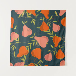 Pears and leaves background. Hand drawn overlappin Tapestry