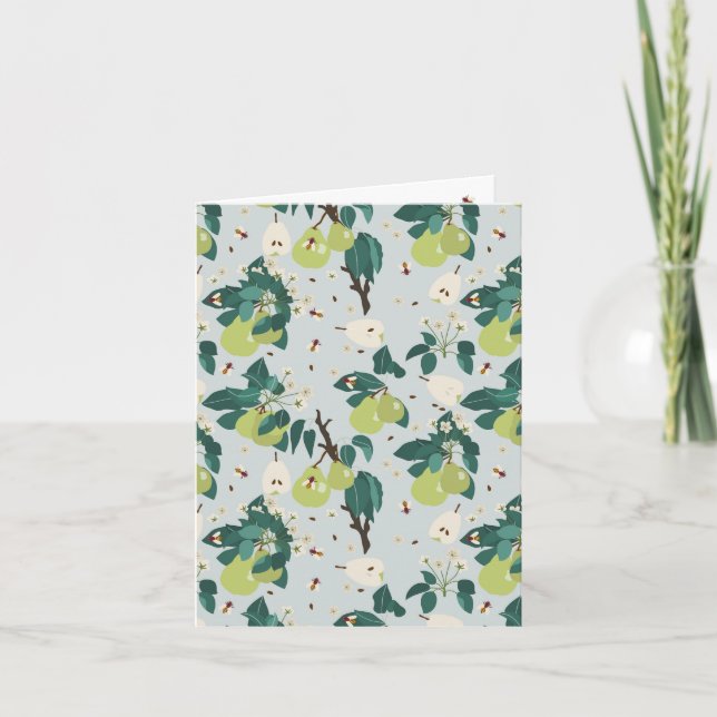 Pears & Bees in a Botanical Floral Garden  Card (Front)