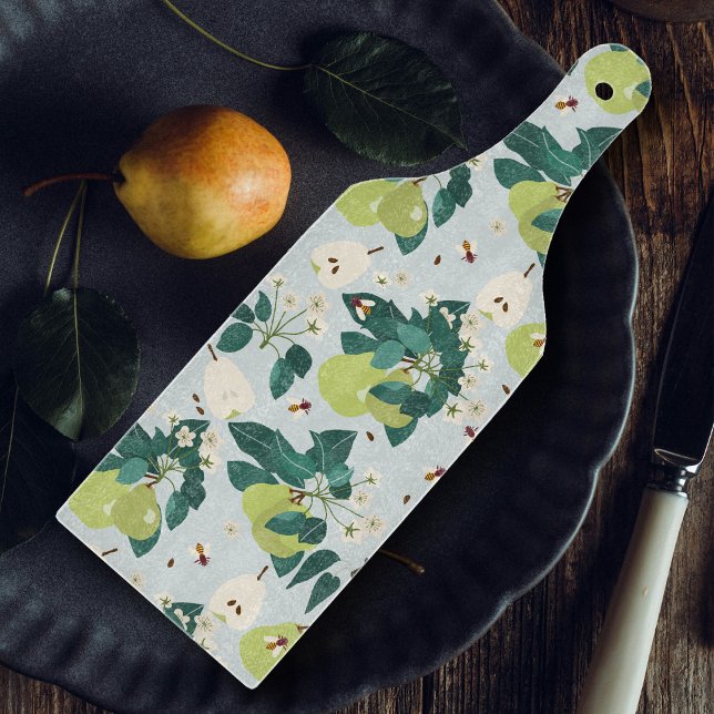 Pears & Bees in a Botanical Floral Garden Kitchen Cutting Board (Pears & Bees in a Botanical Floral Garden Kitchen Cutting Board)