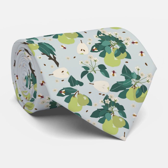 Pears & Bees in a Botanical Floral Garden Kitchen Tie (Rolled)