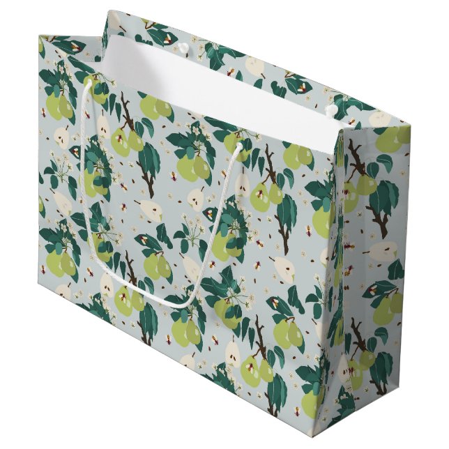 Pears & Bees in a Botanical Floral Garden  Large Gift Bag (Front Angled)