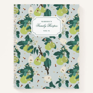 Pears & Bees in a Botanical Floral Garden Recipe Notebook