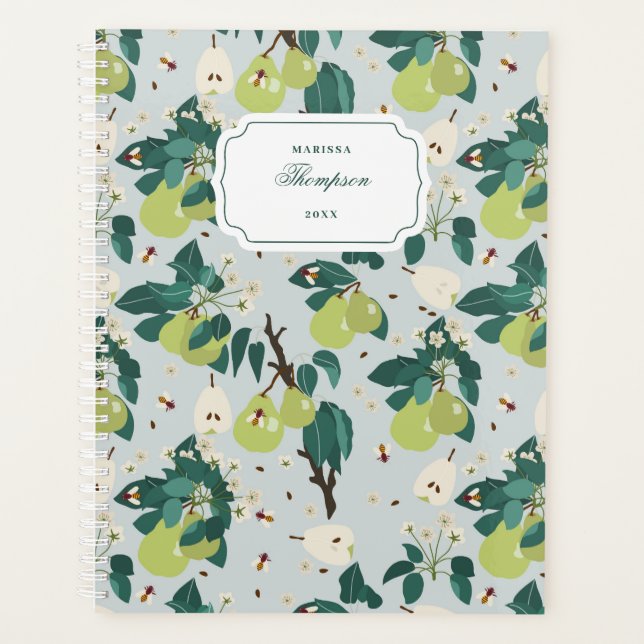 Pears & Bees in a Botanical Floral Garden Recipe Planner (Front)