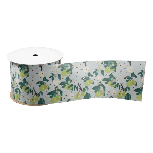 Pears & Bees in a Botanical Floral Garden  Satin Ribbon (Spool)