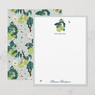 Pears & Bees in a Botanical Floral Garden  Thank You Card