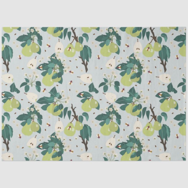 Pears & Bees in a Botanical Floral Garden  Tissue Paper (Front)