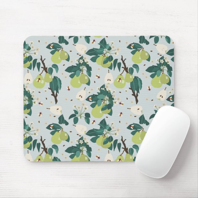 Pears & Bees in a Floral Garden Kitchen Mouse Mat (With Mouse)