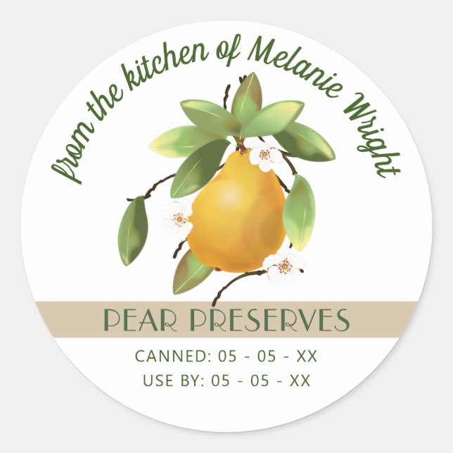 Pears Fruit Canning Classic Round Sticker (Front)
