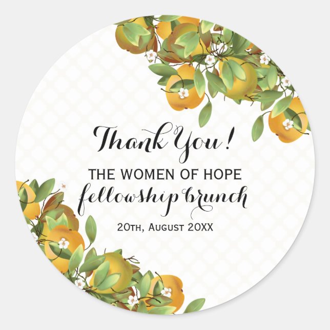 Pears Fruit on Trellis | Thank You Classic Round Sticker (Front)