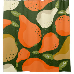 Pears, leaves: colourful vintage wallpaper. shower curtain
