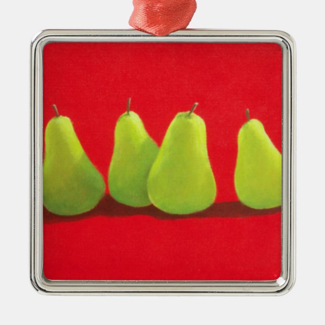 Pears on Red Cloth Metal Tree Decoration (Front)