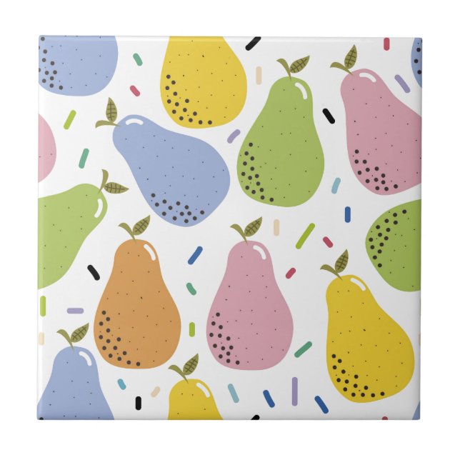 Pears Pattern pear drawing colorful fruit cute Tile (Front)
