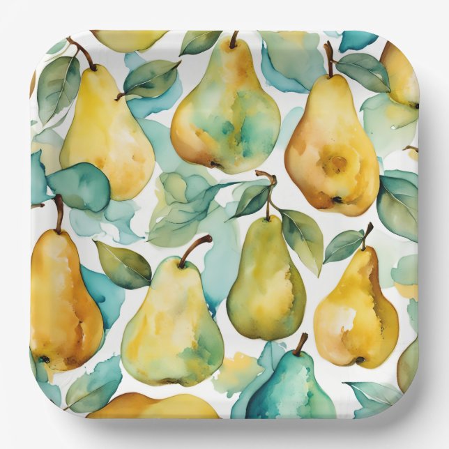 Pears Watercolor Art  Paper Plate (Front)